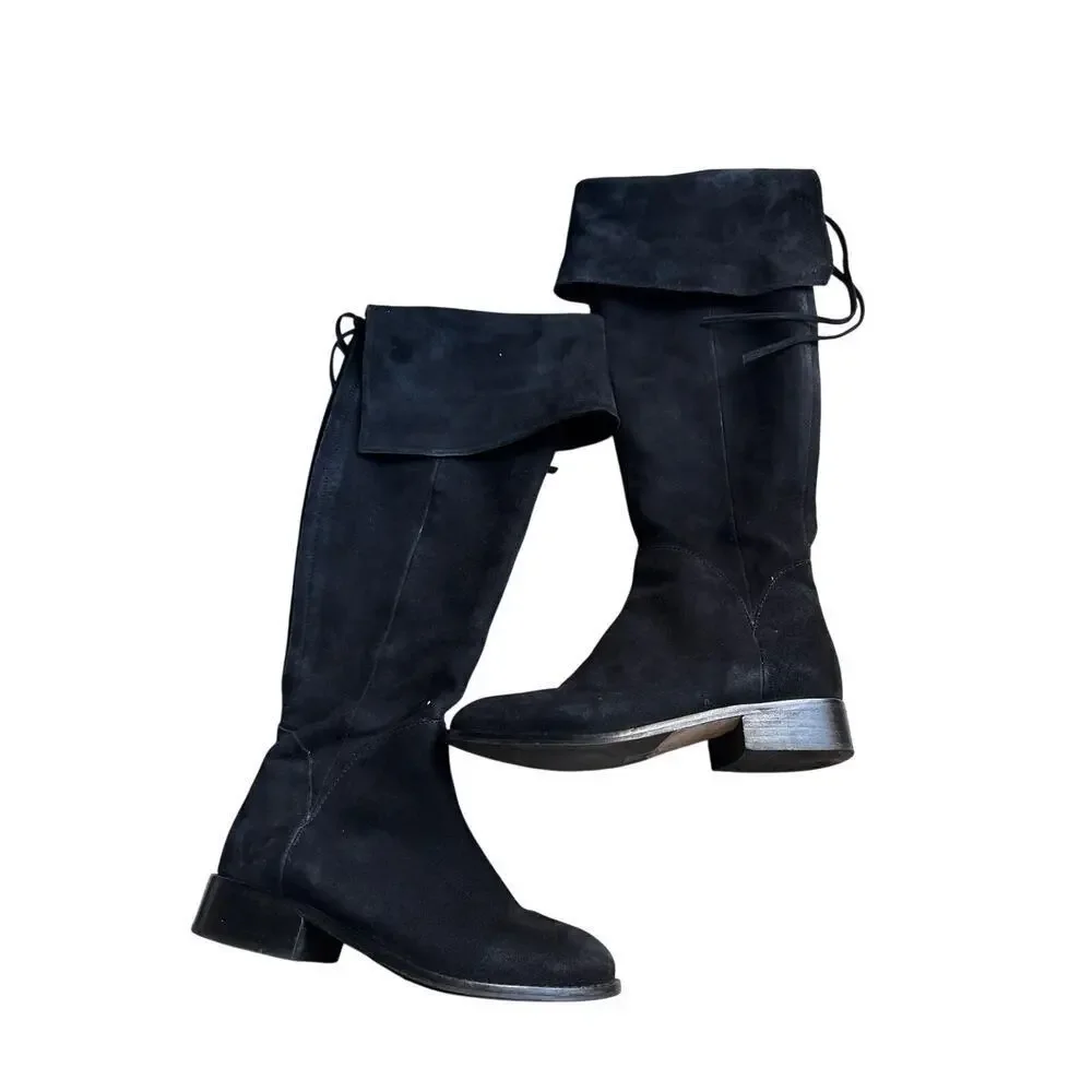 Boden Black Suede Over the Knee High Boots Lace Back 8M Y2k